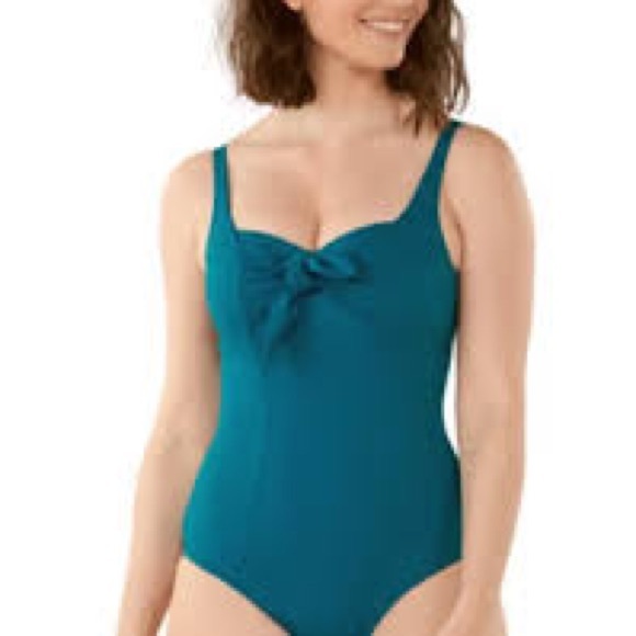 NWT Maison Lejaby Norma Jeane Ballerina Swimsuit One Piece Underwire Teal Sz 32F - Picture 2 of 12